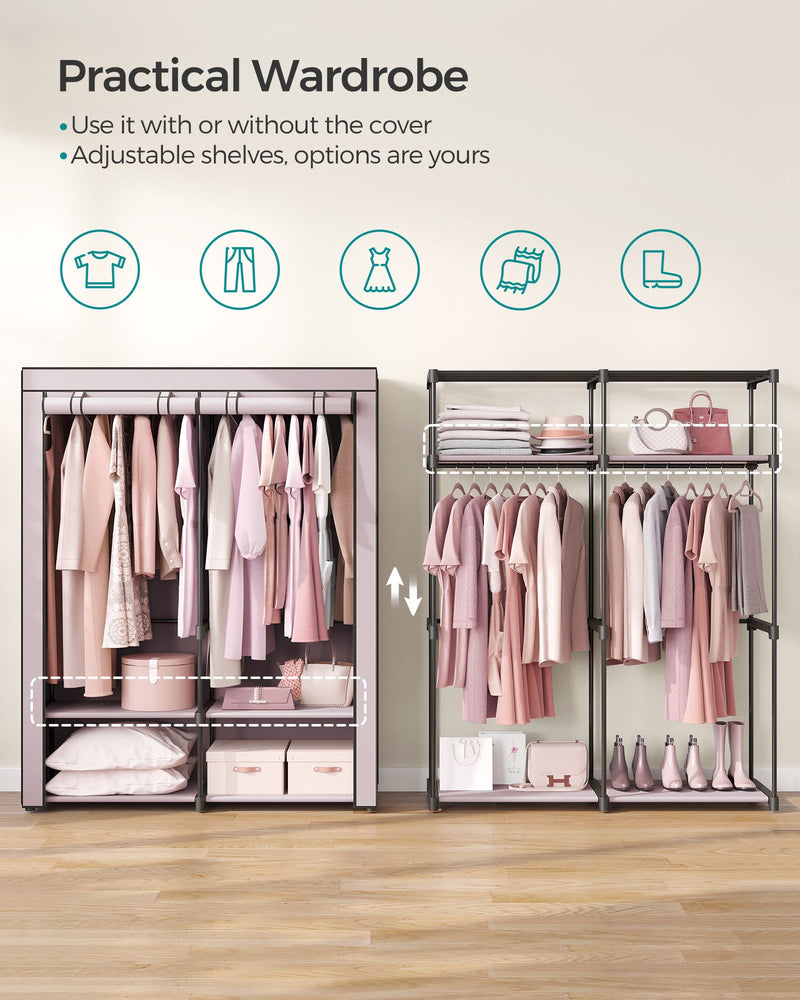Collapsible Fabric Wardrobe with Shelves and Zipper Cover for Bedroom Storage by Songmics