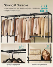 Portable Wardrobe with Hanging Rail and Shelves in Black 205x43x166 cm by Songmics