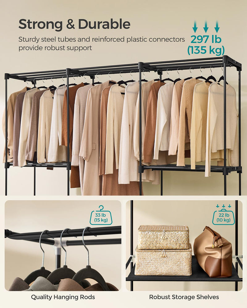 Portable Wardrobe with Hanging Rail and Shelves in Black 205x43x166 cm by Songmics