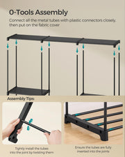 Portable Wardrobe with Hanging Rail and Shelves in Black 205x43x166 cm by Songmics
