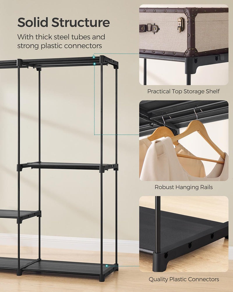 Portable Wardrobe with Hanging Rail and Shelves in Black 205x43x166 cm by Songmics