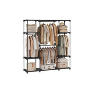 Portable Black Wardrobe with Shelves and Hanging Rail for Bedroom Storage by Songmics