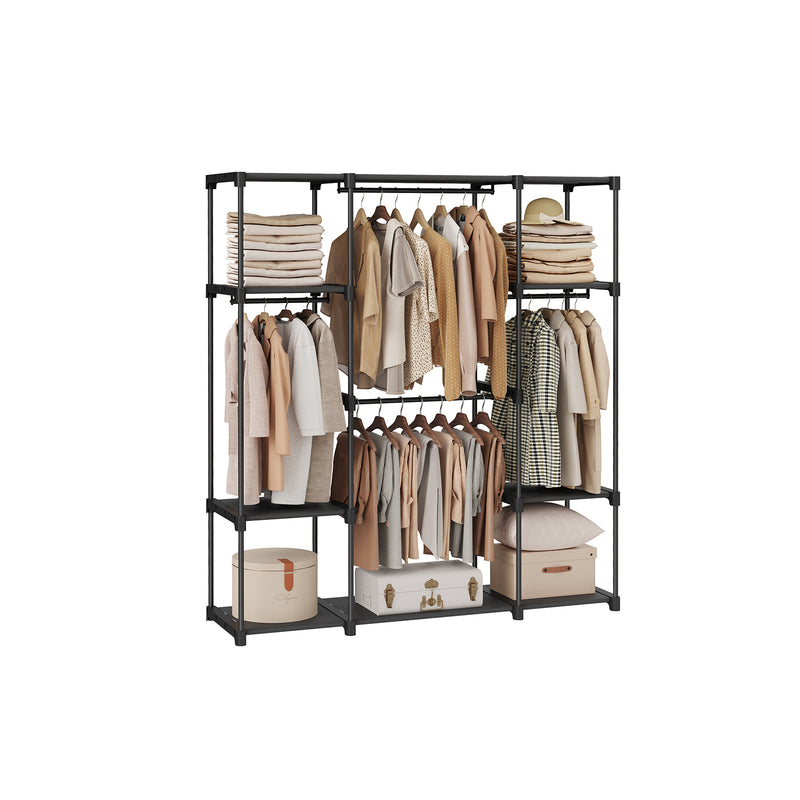 Portable Black Wardrobe with Shelves and Hanging Rail for Bedroom Storage by Songmics