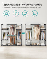 Portable Black Wardrobe with Shelves and Hanging Rail for Bedroom Storage by Songmics