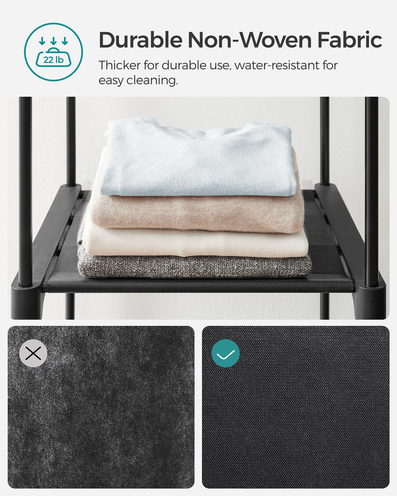 Portable Black Wardrobe with Shelves and Hanging Rail for Bedroom Storage by Songmics