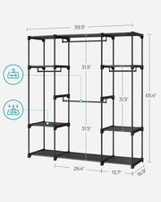 Portable Black Wardrobe with Shelves and Hanging Rail for Bedroom Storage by Songmics