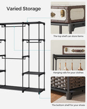 Portable Black Wardrobe with Shelves and Hanging Rail for Bedroom Storage by Songmics