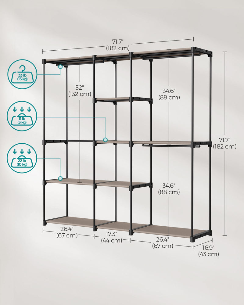 Freestanding Fabric Wardrobe with Shelves Portable Closet Storage Organizer by Songmics