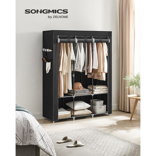 Portable Fabric Wardrobe with 3 Hanging Rails for Bedroom Storage by Songmics