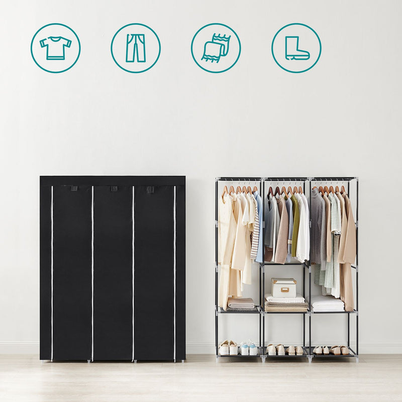 Portable Fabric Wardrobe with 3 Hanging Rails for Bedroom Storage by Songmics