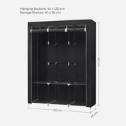 Portable Fabric Wardrobe with 3 Hanging Rails for Bedroom Storage by Songmics
