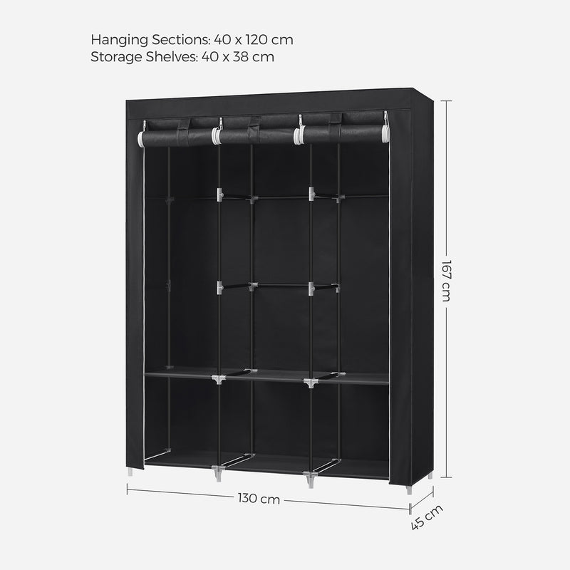 Portable Fabric Wardrobe with 3 Hanging Rails for Bedroom Storage by Songmics