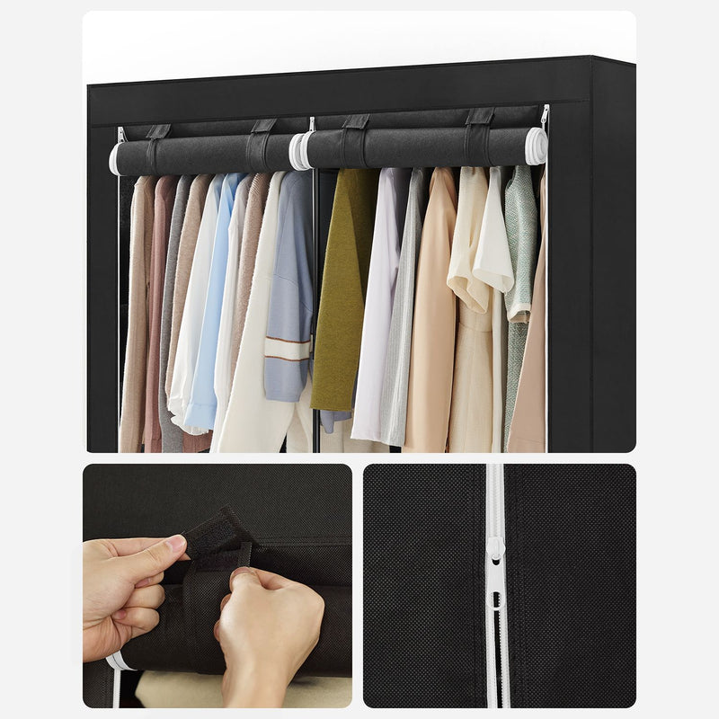 Portable Fabric Wardrobe with 3 Hanging Rails for Bedroom Storage by Songmics