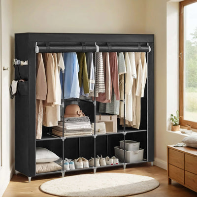 Portable Wardrobe Closet Organiser with Cover Shelves and 4 Hanging Rails by Songmics