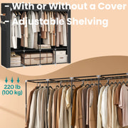 Portable Wardrobe Closet Organiser with Cover Shelves and 4 Hanging Rails by Songmics
