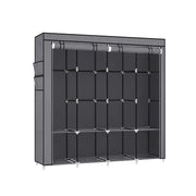 Grey Portable Wardrobe with Shelves and 4 Hanging Rails for Bedroom and Living Room by Songmics