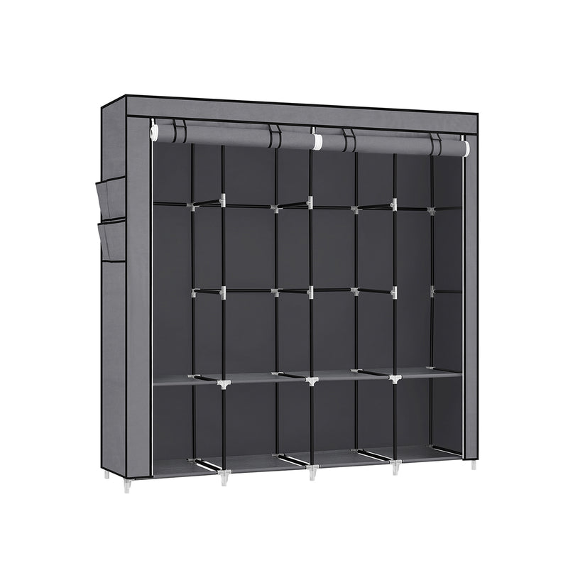 Grey Portable Wardrobe with Shelves and 4 Hanging Rails for Bedroom and Living Room by Songmics