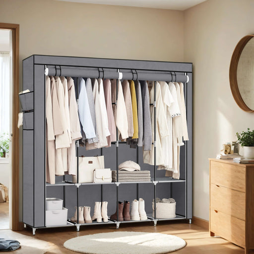 Portable Wardrobe Closet Organiser with Cover 4 Hanging Rails and Storage Shelves by Songmics