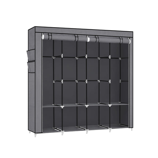 Grey Portable Wardrobe with Shelves and 4 Hanging Rails for Bedroom and Living Room by Songmics