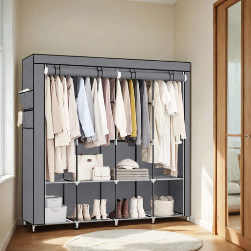 Portable Wardrobe Closet Organiser with Cover 4 Hanging Rails and Storage Shelves by Songmics