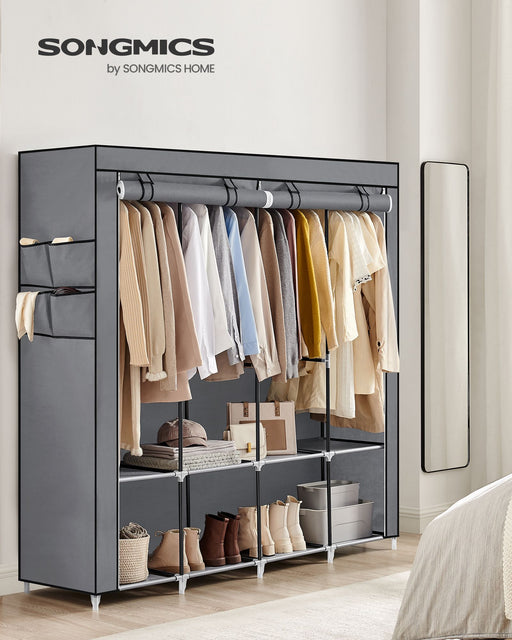 Grey Portable Wardrobe with Shelves and 4 Hanging Rails for Bedroom and Living Room by Songmics