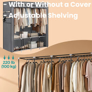 Portable Wardrobe Closet Organiser with Cover 4 Hanging Rails and Storage Shelves by Songmics