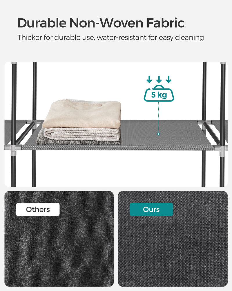 Grey Portable Wardrobe with Shelves and 4 Hanging Rails for Bedroom and Living Room by Songmics