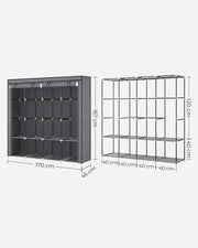 Grey Portable Wardrobe with Shelves and 4 Hanging Rails for Bedroom and Living Room by Songmics