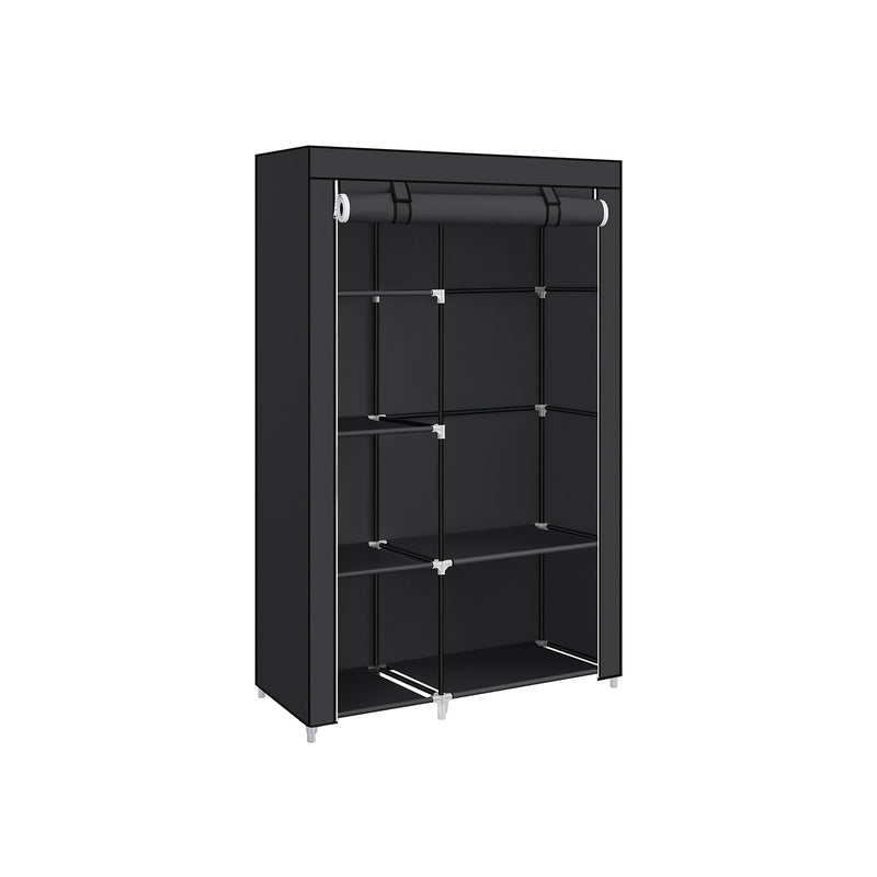 Black Fabric Wardrobe with Two Hanging Rails and Storage Shelves by Songmics