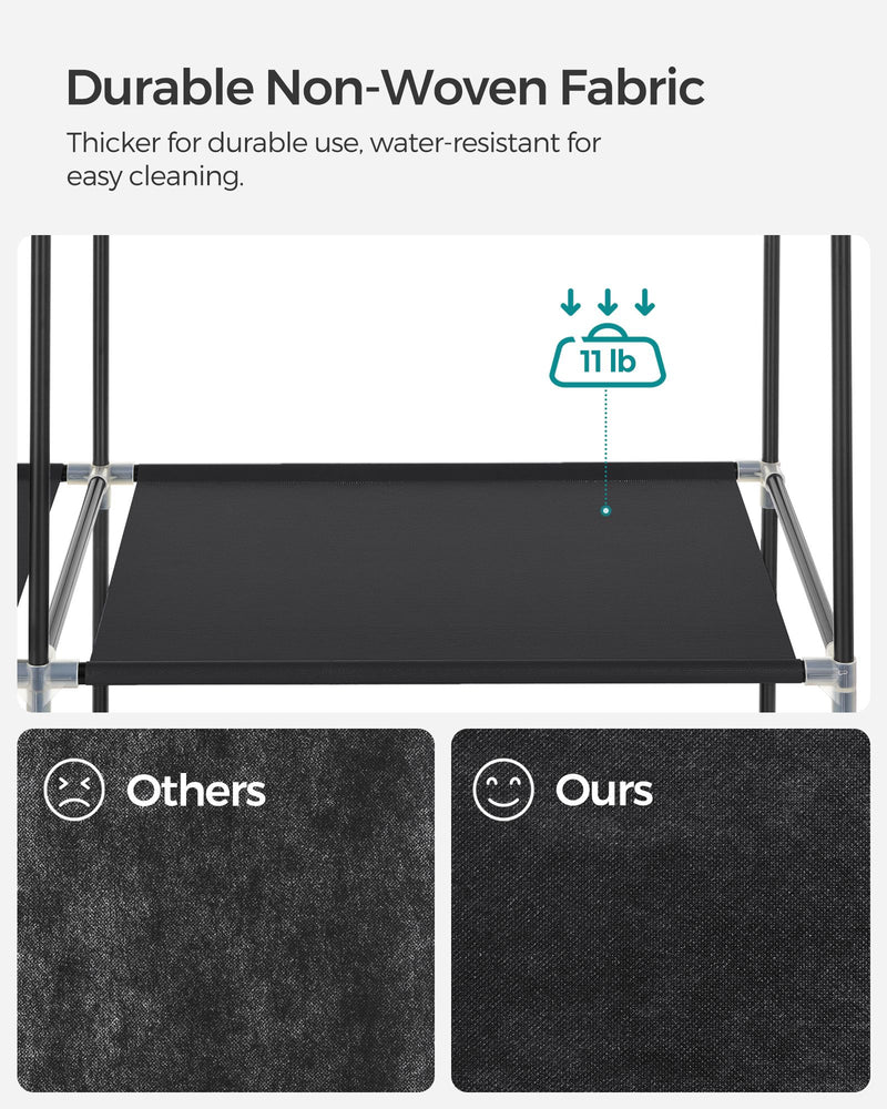 Black Fabric Wardrobe with Two Hanging Rails and Storage Shelves by Songmics