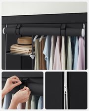 Black Fabric Wardrobe with Two Hanging Rails and Storage Shelves by Songmics
