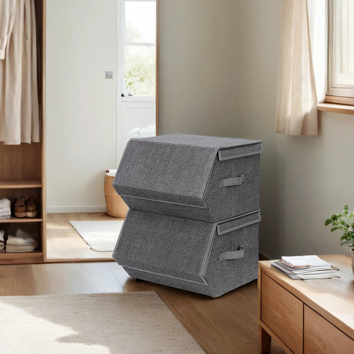 Stackable Fabric Storage Bins Set of 2 with Magnetic Lids for Wardrobe Organisation by Songmics