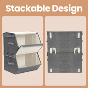 Stackable Fabric Storage Bins Set of 2 with Magnetic Lids for Wardrobe Organisation by Songmics