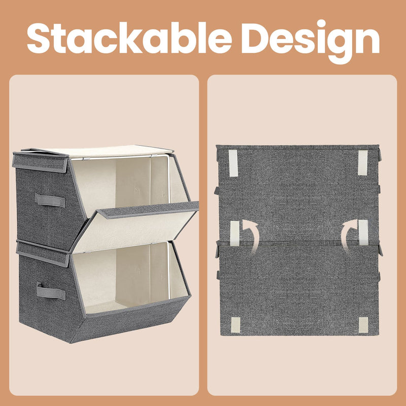 Stackable Fabric Storage Bins Set of 2 with Magnetic Lids for Wardrobe Organisation by Songmics