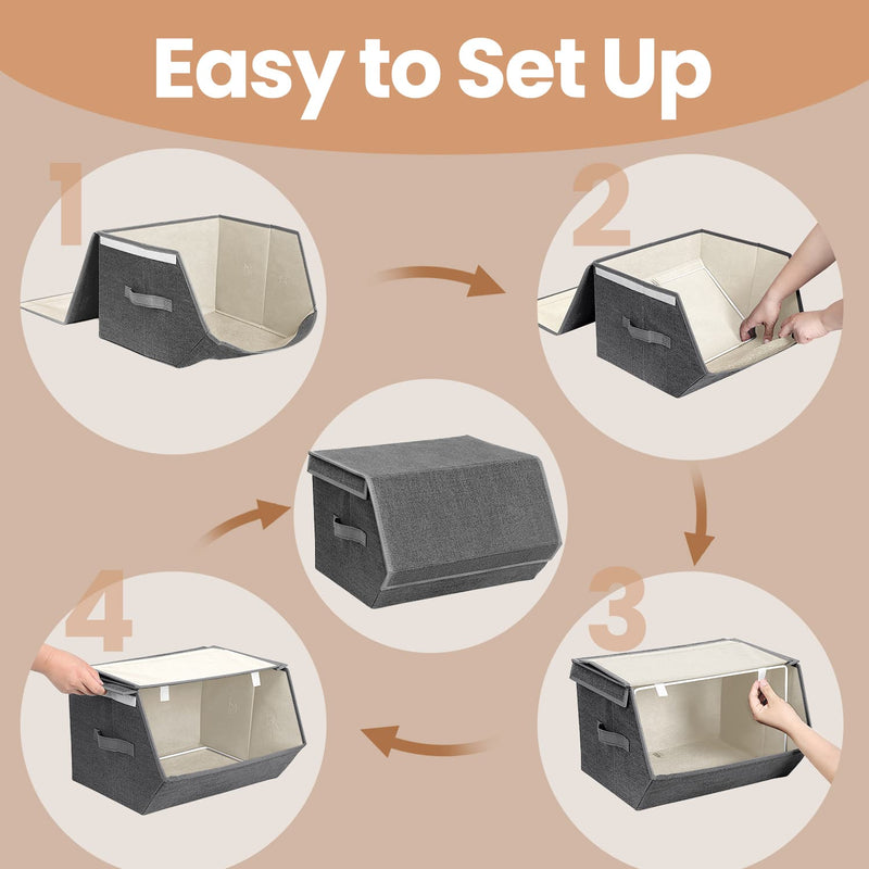 Stackable Fabric Storage Bins Set of 2 with Magnetic Lids for Wardrobe Organisation by Songmics