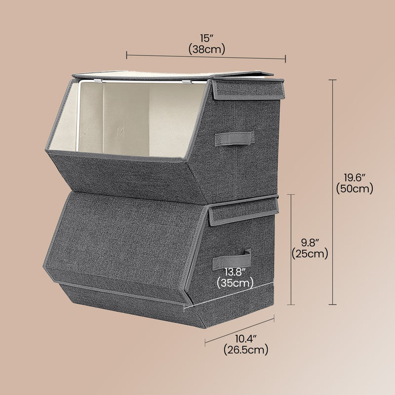 Stackable Fabric Storage Bins Set of 2 with Magnetic Lids for Wardrobe Organisation by Songmics