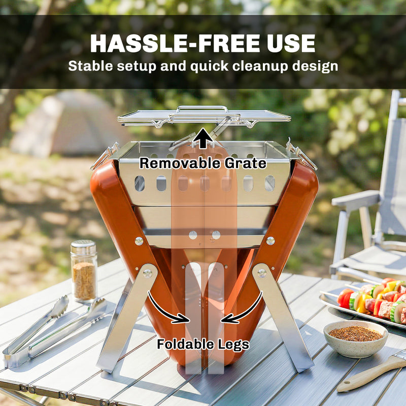 Portable Charcoal BBQ Grill for Easy Outdoor Cooking and Picnics Orange Outsunny