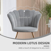 Grey Velvet Feel Lotus Petal Accent Chair With Gold Legs HOMCOM
