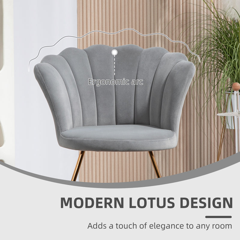 Grey Velvet Feel Lotus Petal Accent Chair With Gold Legs HOMCOM