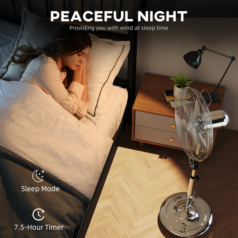 Silver 18 Inch Metal Pedestal Fan with Oscillation and Adjustable Height
