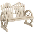Outsunny Fir Wood Love Seats with Wheel-Shaped Armrests, Large Load-Bearing Chair, Natural Wood Finish AOSOM