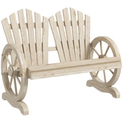 Outsunny Fir Wood Love Seats with Wheel-Shaped Armrests, Large Load-Bearing Chair, Natural Wood Finish AOSOM