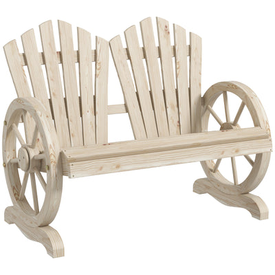 Outsunny Fir Wood Love Seats with Wheel-Shaped Armrests, Large Load-Bearing Chair, Natural Wood Finish AOSOM