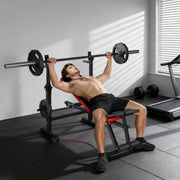 Adjustable Weight Bench with Squat Rack and Dip Station for Home Gym Training Black AOSOM