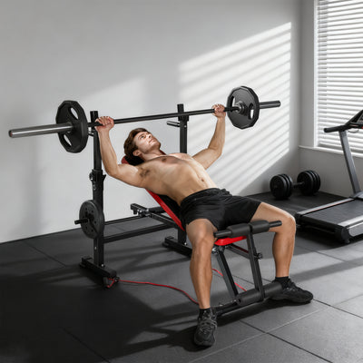 Adjustable Weight Bench with Squat Rack and Dip Station for Home Gym Training Black AOSOM