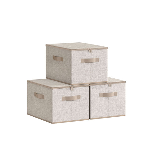 Set of 3 Foldable Storage Boxes in Sand Beige for Home Organisation by Songmics