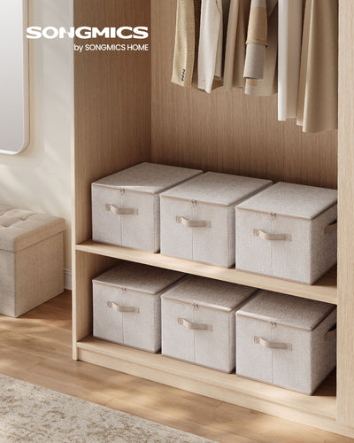Set of 3 Foldable Storage Boxes in Sand Beige for Home Organisation by Songmics