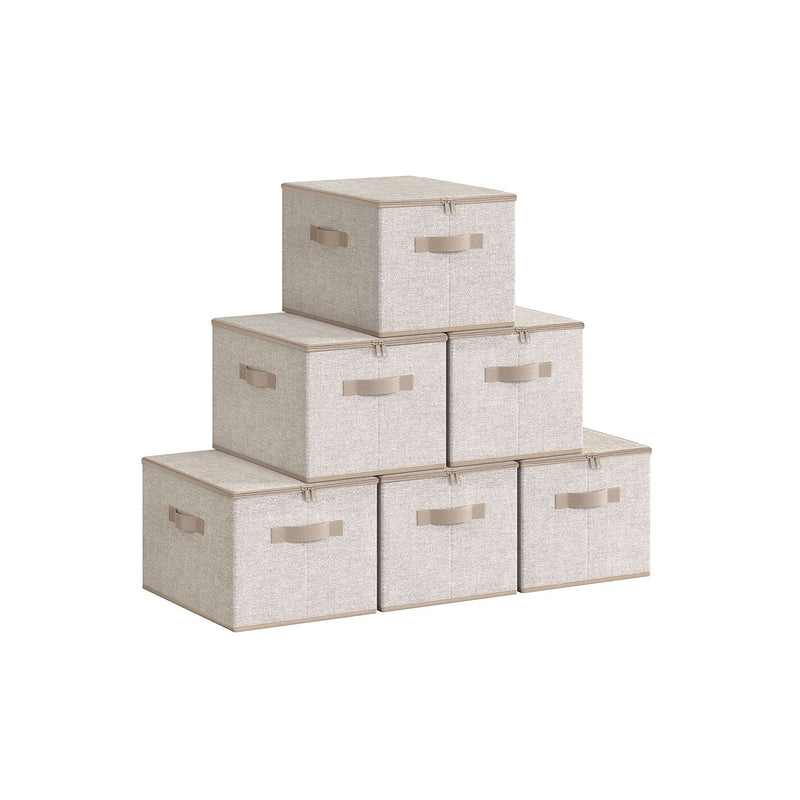 Set of 6 Foldable Storage Boxes in Sand Beige for Home and Closet Organisation by Songmics