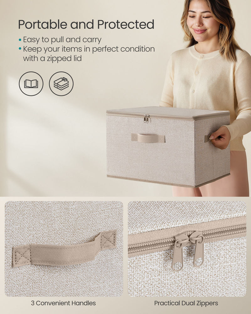 Set of 6 Foldable Storage Boxes in Sand Beige for Home and Closet Organisation by Songmics