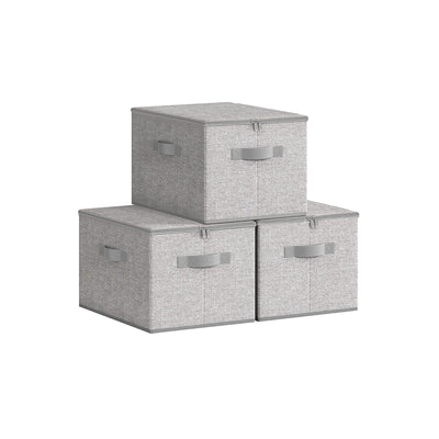 Set of 3 Foldable Storage Baskets with Lids for Home Organisation by Songmics